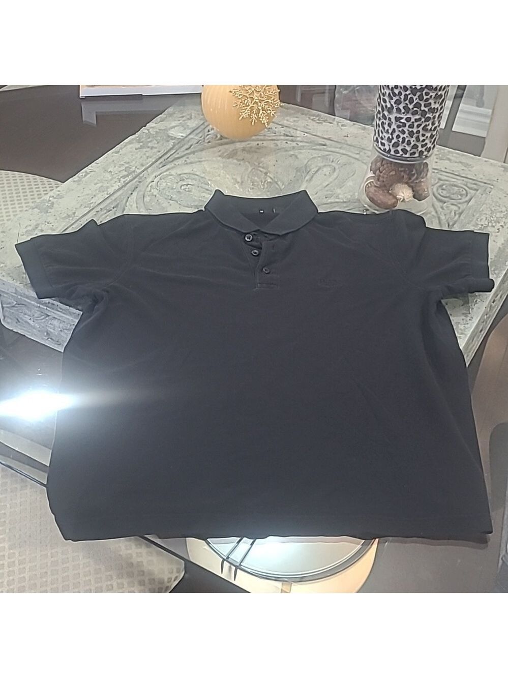 HUGO BOSS MEN'S BLACK POLO GOLF SHIRT MEDIUM